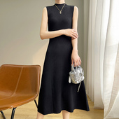 半高领背心裙打底裙无袖 赫本风针织连衣裙吊带裙长裙t恤垂感裙子