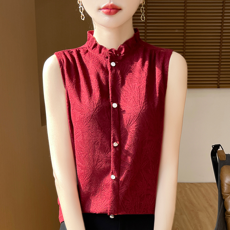高级感吊带背心内搭女花边领无袖衬衫2025纽扣针织西装打底衫上衣