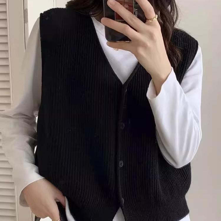 秋季开衫女士毛衣针织马甲女款2024新款春秋背心马夹衬衫叠穿外穿