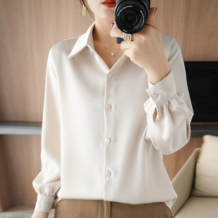 垂感白色衬衫女设计感小众上衣高级感抗皱醋酸缎面真丝长袖衬衣春