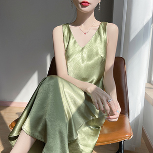 法式吊带连衣裙女夏季高端醋酸缎面无袖内搭名媛气质修身显瘦长裙