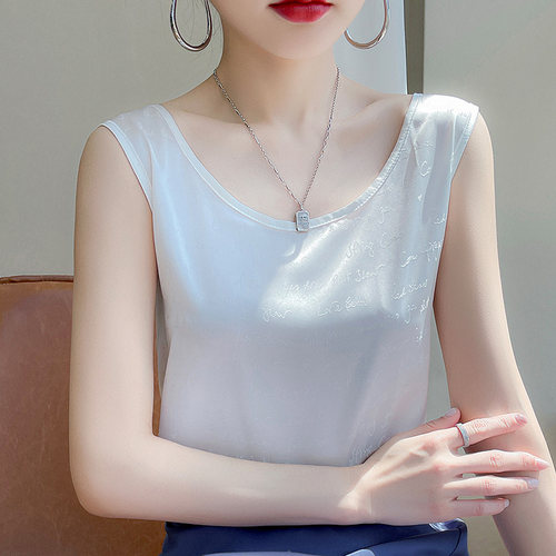 丝滑吊带背心女西装内搭缎面超好看白色圆领无袖打底衫夏季上衣