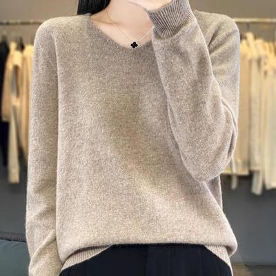 一线成衣100纯羊毛V领打底衫女2024新款秋冬内搭宽松显瘦针织毛衣