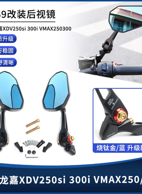 适用龙嘉XDV250si 300i VMAX250300改装AOS9后视镜反光倒车镜配件