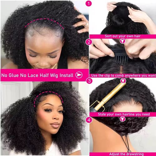 跨境非洲卷发假发女真人发Afro Kinky Curly Human Hair Half Wig