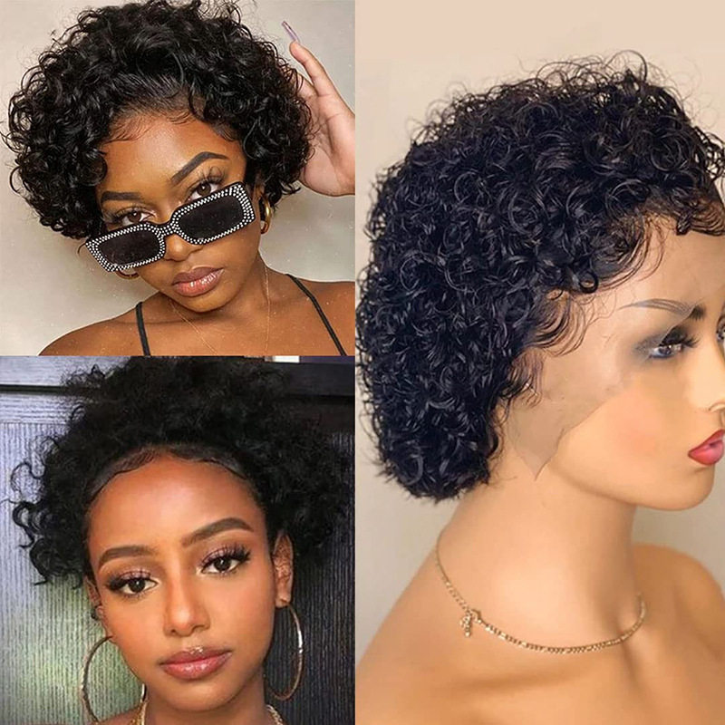 Top Grade African Black Short Curly Human Hair Lace Wigs