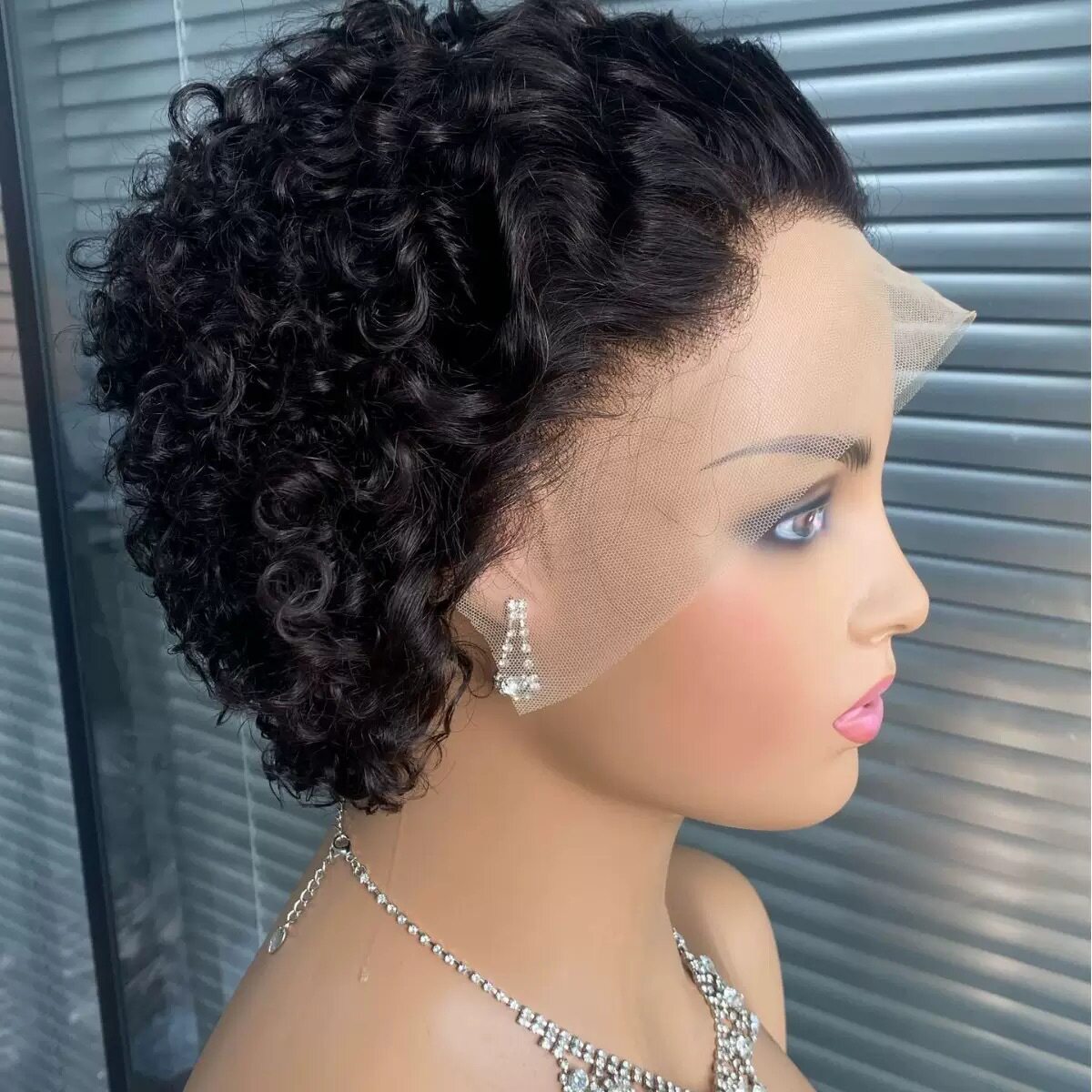 Short Pixie Curly Human Hair 13*4 Full Frontal Lace Wigs