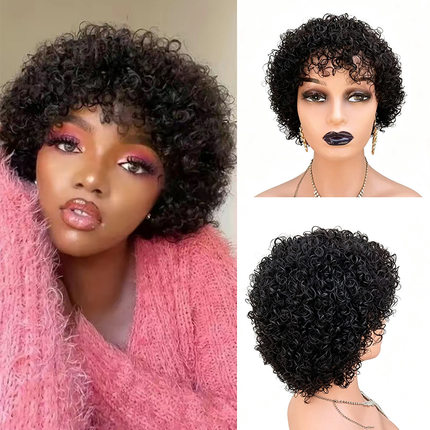 外贸假发卷发头套Human hair wigs机制人发短款发套非洲跨境假发