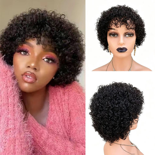 外贸假发卷发头套Human hair wigs机制人发短款发套非洲跨境假发