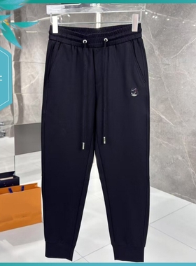 T25春夏新款男士温州欧版修身小束脚潮流刺绣简约黑色运动休闲裤