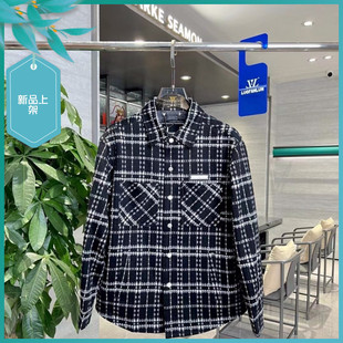 T24秋季新款男士温州欧版微阔宽松刺绣印花格子衬衫翻领夹克外套