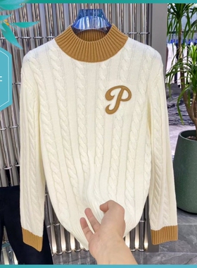 T23冬季新款男士温州欧版修身潮流刺绣拼色羊毛衫半高领长袖毛衣