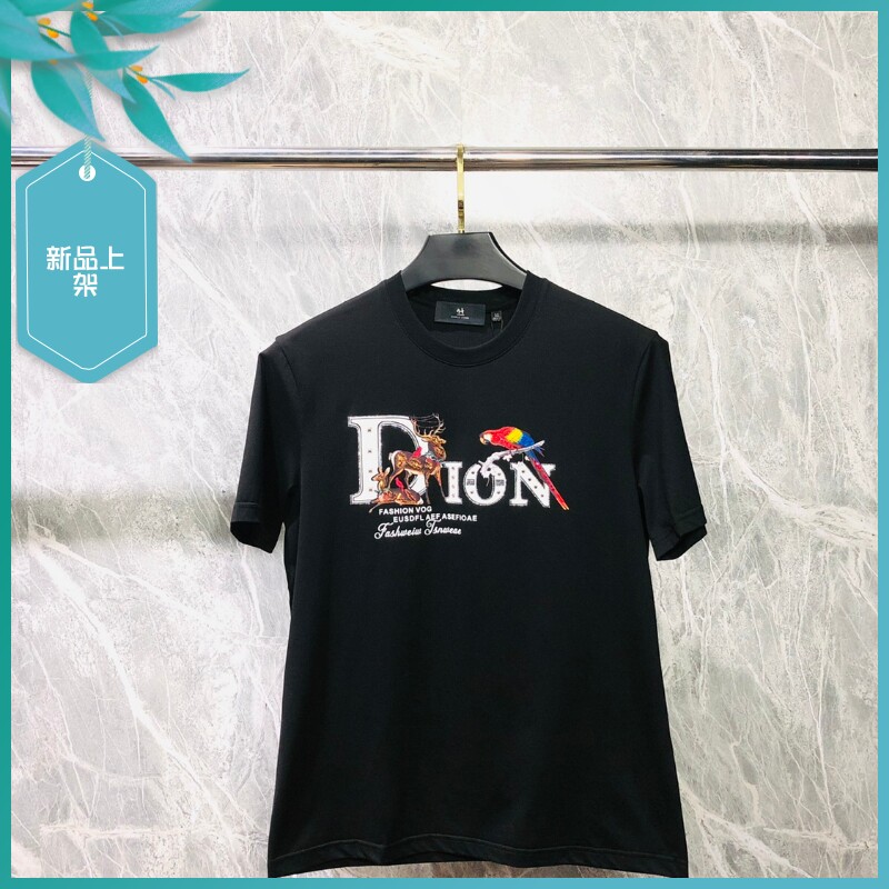 T24夏季新款男士温州欧版修身潮流刺绣印花简约棉透气圆领短袖T恤