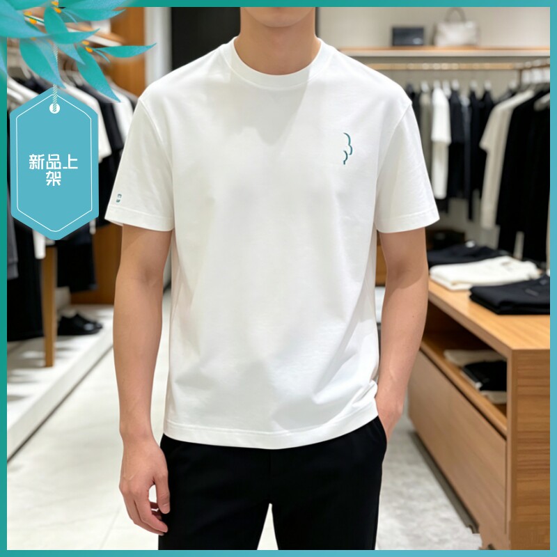 T26夏季新款男士温州欧版微阔宽松潮舒适刺绣印花简约圆领短袖T恤