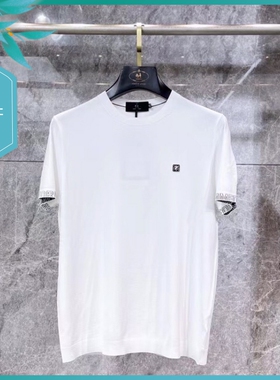 TT23夏季新款男士温州欧版修身刺绣印花针织丝光透气圆领短袖T恤