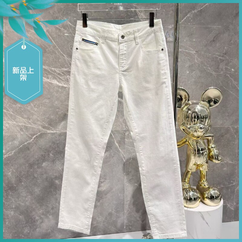 T26春夏新款男士温州欧版修身小脚潮刺绣简约纯白色弹力长牛仔裤