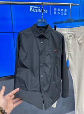 T26春季新款男士温州欧版微阔宽松潮刺绣简约衬衫式黑色长袖外套