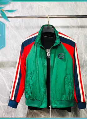 T24春季新款男士温州欧版修身潮流刺绣拼色绿色立领休闲夹克外套