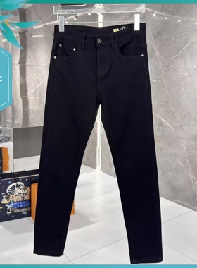 T25春夏新款男士温州欧版修身小脚潮刺绣印花简约纯黑色长牛仔裤