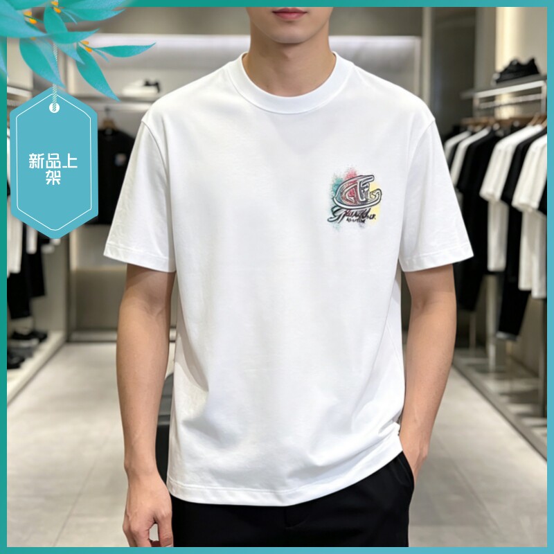 T26夏季新款男士温州欧版微阔宽松潮刺绣印花透气舒适圆领短袖T恤