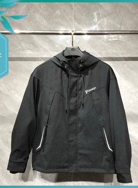 T25春季新款男士温州欧版欧版微阔宽松潮刺黑色连帽休闲夹克外套