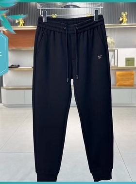 T24秋冬新款男士温州欧版修身小束脚潮流刺绣简约黑色运动休闲裤