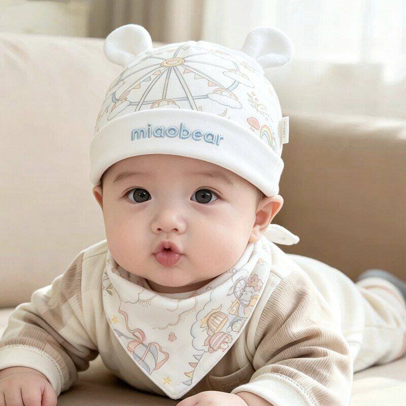 婴儿帽子棉布帽可爱春秋防风护耳保暖宝宝帽子幼儿套头帽