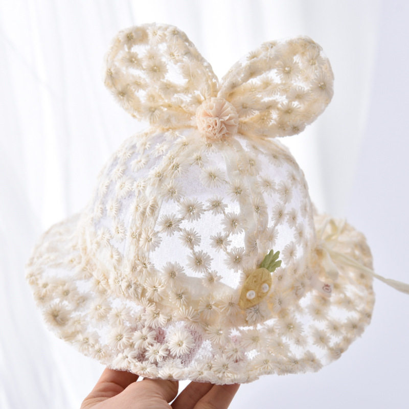 婴儿帽子夏天薄款遮阳帽韩版儿童网纱公主可爱婴幼儿女宝宝渔夫帽