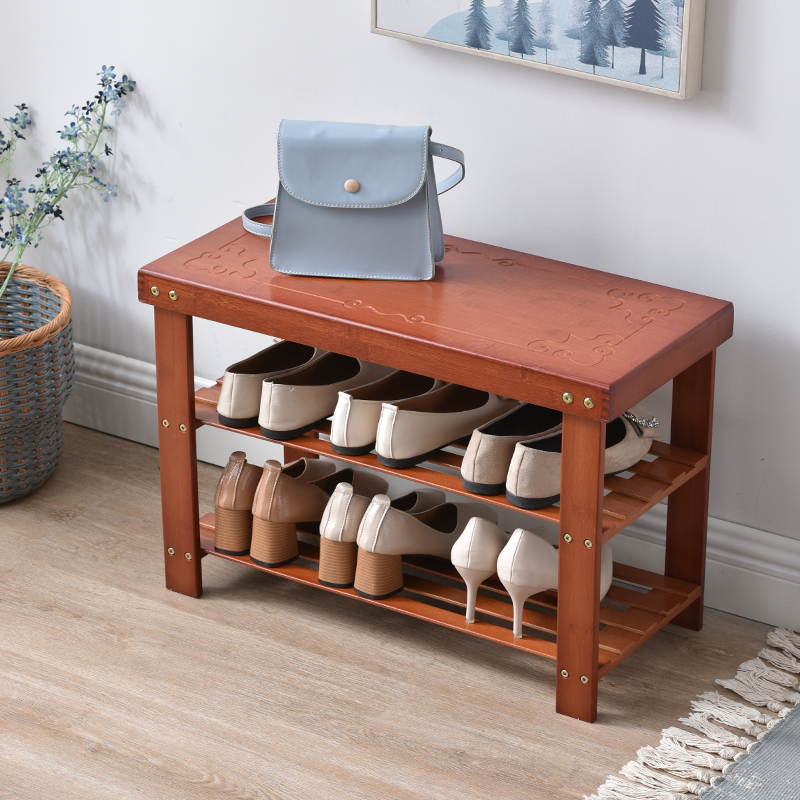 楠竹简易家用门口多层置物换鞋凳