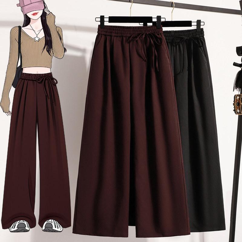 秋款大码 弹力直筒西装阔腿裤女胖MM宽松休闲垂坠感拖地长裤,女装/女士精品,大码裤装,淘宝优惠券,粉丝福利购,淘宝优惠卷