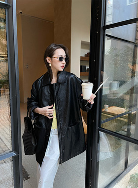 M FIVE 2026春季2月6日十三行新品揉纹肌理感中长款皮衣外套