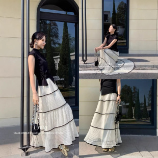 唯美重工压褶工艺显瘦拼色蕾丝网纱半身裙 MINI十三行新品