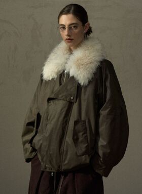 colne冬季新款杜邦远红外暖棉毛领古仓派克棉服女