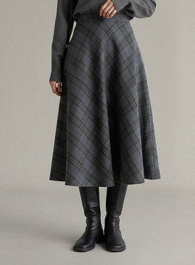 【格林冬日】歌铭复古高腰菱格纹半身裙女新款A字包臀伞裙