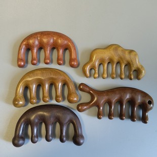 天然黑檀木五齿按摩梳绿檀木五齿经络梳