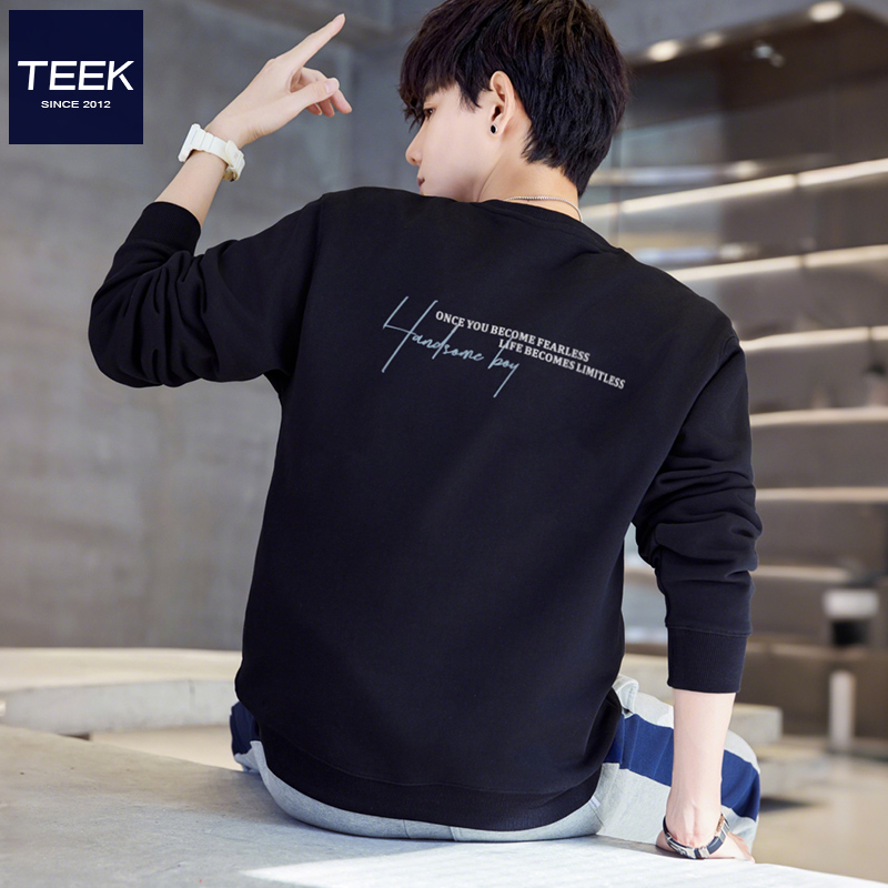 TEEK重磅纯棉男装卫衣 帅气个性字母印花初中学生长袖T恤套头衣服