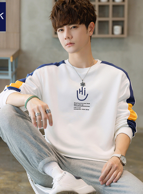 TEEK拼接卫衣男秋冬季 青少年冬装加绒加厚大学生长袖t恤纯棉衣服