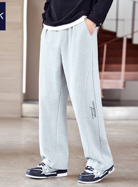 TEEK休闲运动男灰色直筒裤秋冬高中生跑步痞帅高街阔腿潮流长裤子