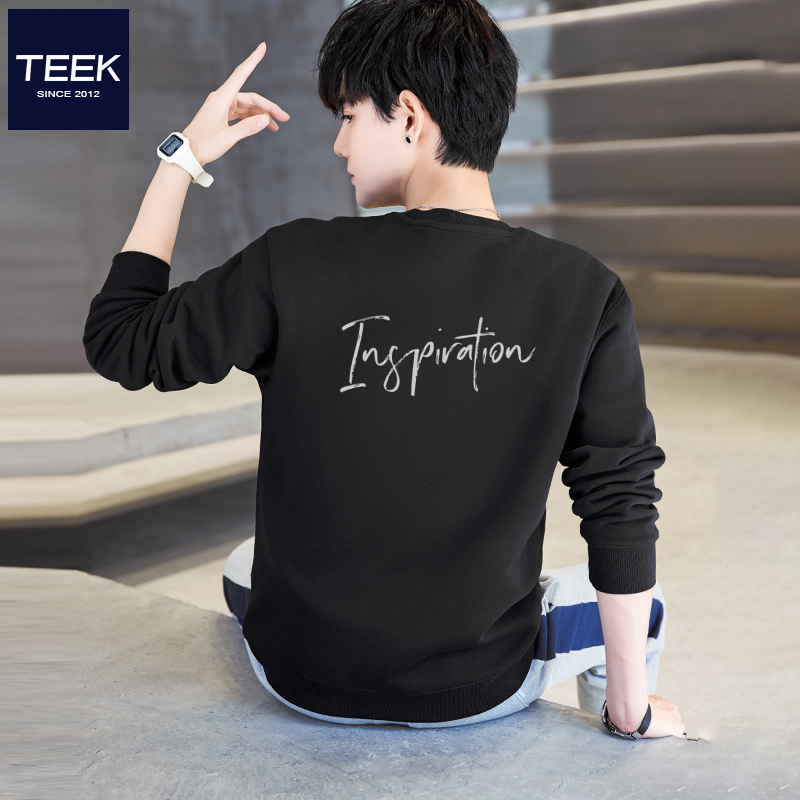 TEEK秋季纯棉卫衣男装 后背个性字母印花春秋款青少年学生长袖T恤