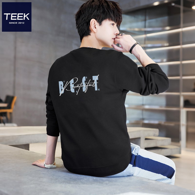 TEEK重磅纯棉男装卫衣 帅气个性字母背面印花高中学生长袖T恤衣服