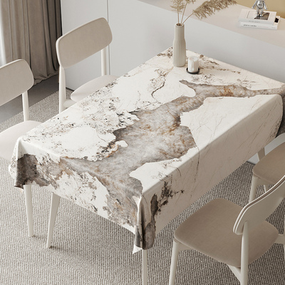 奶油小桌布免洗防油防水高级氛围感仿大理石茶几餐桌垂感台布