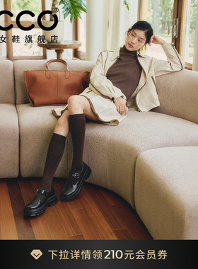 ECCO爱步皮鞋女 春季新款厚底增高T字复古玛丽珍鞋 踪迹30 220763