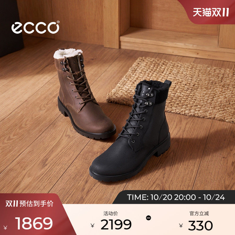 ECCO爱步女鞋 26秋冬新款羊毛保暖马丁靴工装靴 都市维也纳231373