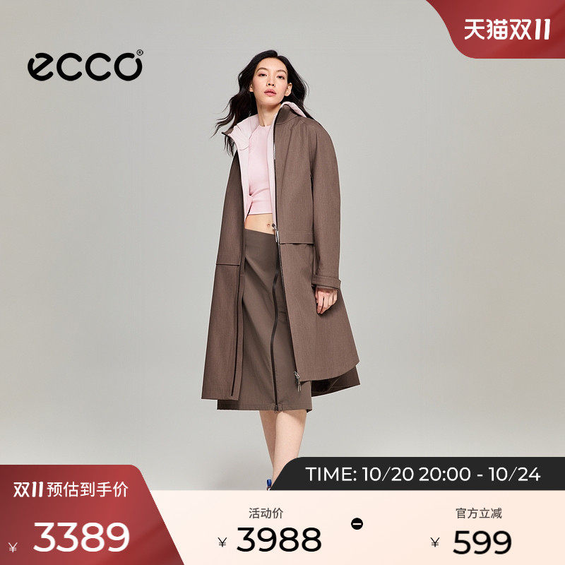 ECCO×NRL联名 复古时尚通勤长款风衣外套女防水EN263J065F