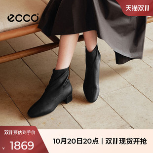 ECCO爱步女鞋 26秋冬新款复古粗跟通勤短靴法式瘦瘦靴 丽芙250643
