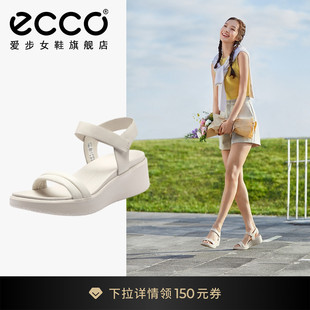 女 真皮坡跟增高一字带凉鞋 夏季 ECCO爱步休闲凉鞋 黑色 柔畅273303