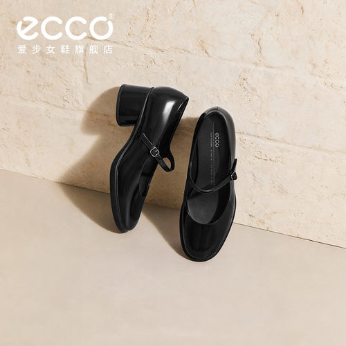 ECCO爱步女鞋 春季新款复古气质玛丽珍粗跟单鞋 雕塑奢华222503