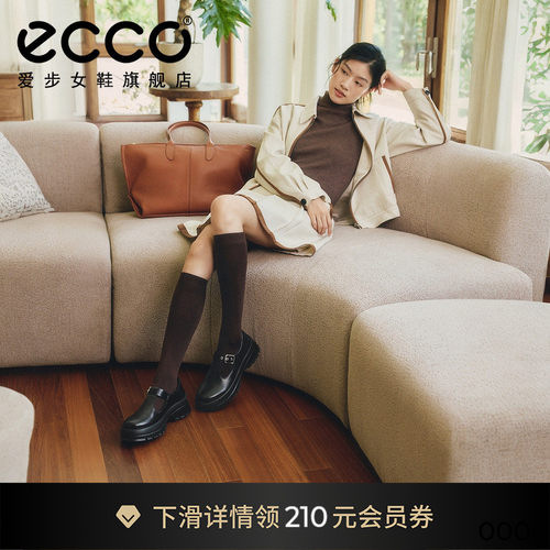 ECCO爱步皮鞋女 春季新款厚底增高T字复古玛丽珍鞋 踪迹30 220763
