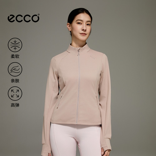 ECCO爱步上衣女 26新款正肩短款针织休闲通勤拉链外套 ES263J098F