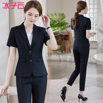 上班服女套装夏季薄款短袖西装外套气质酒店前台经理工作服小西服